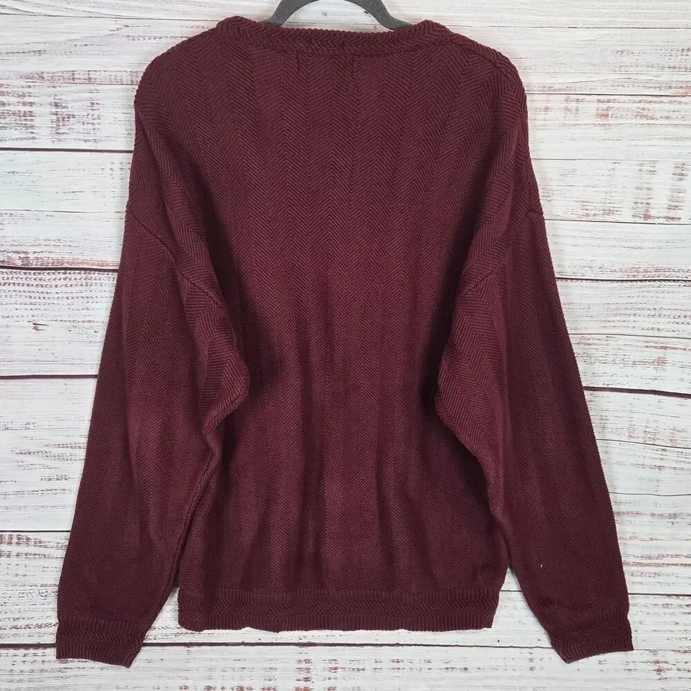 Vtg Chaps Ralph Lauren Mens Sweater Lg Burgundy Hand Framed Long Sleeve Pullover